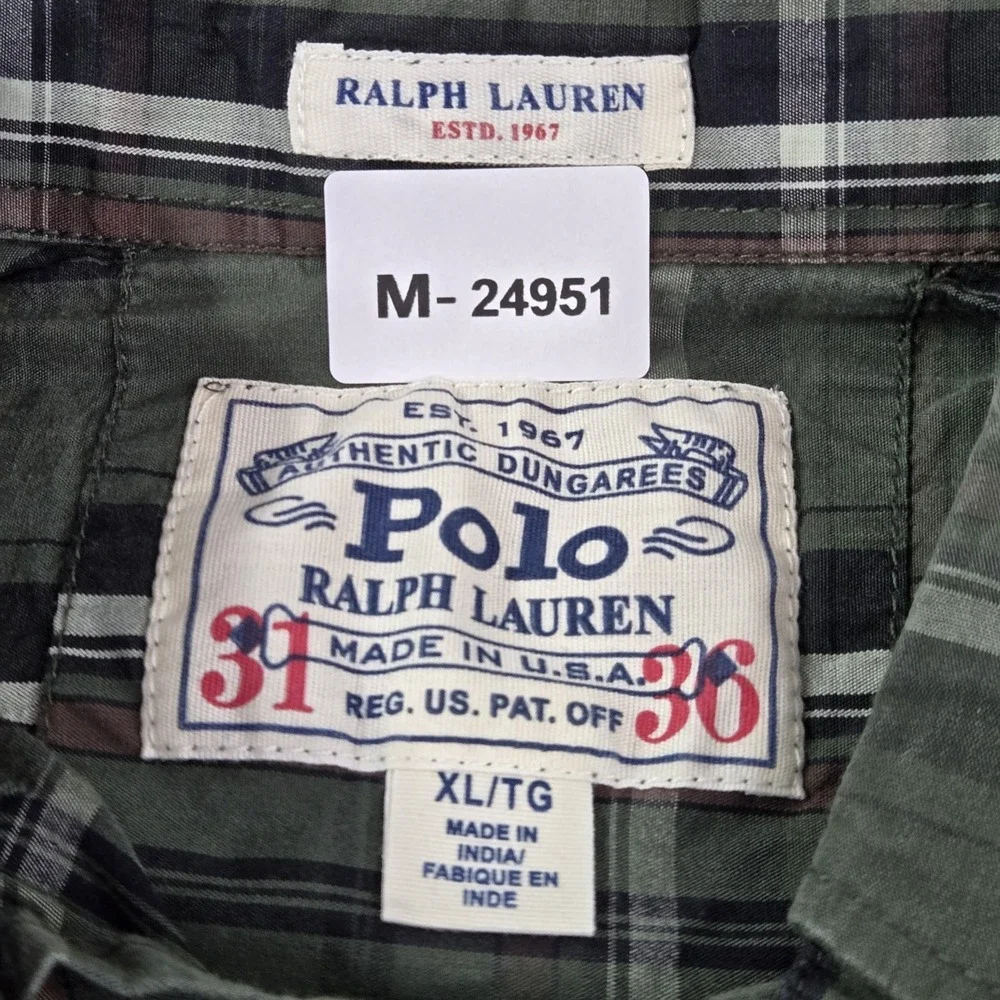 Polo Ralph Lauren Men Button Up Shirt XL Green Embroidered Classic Oxford